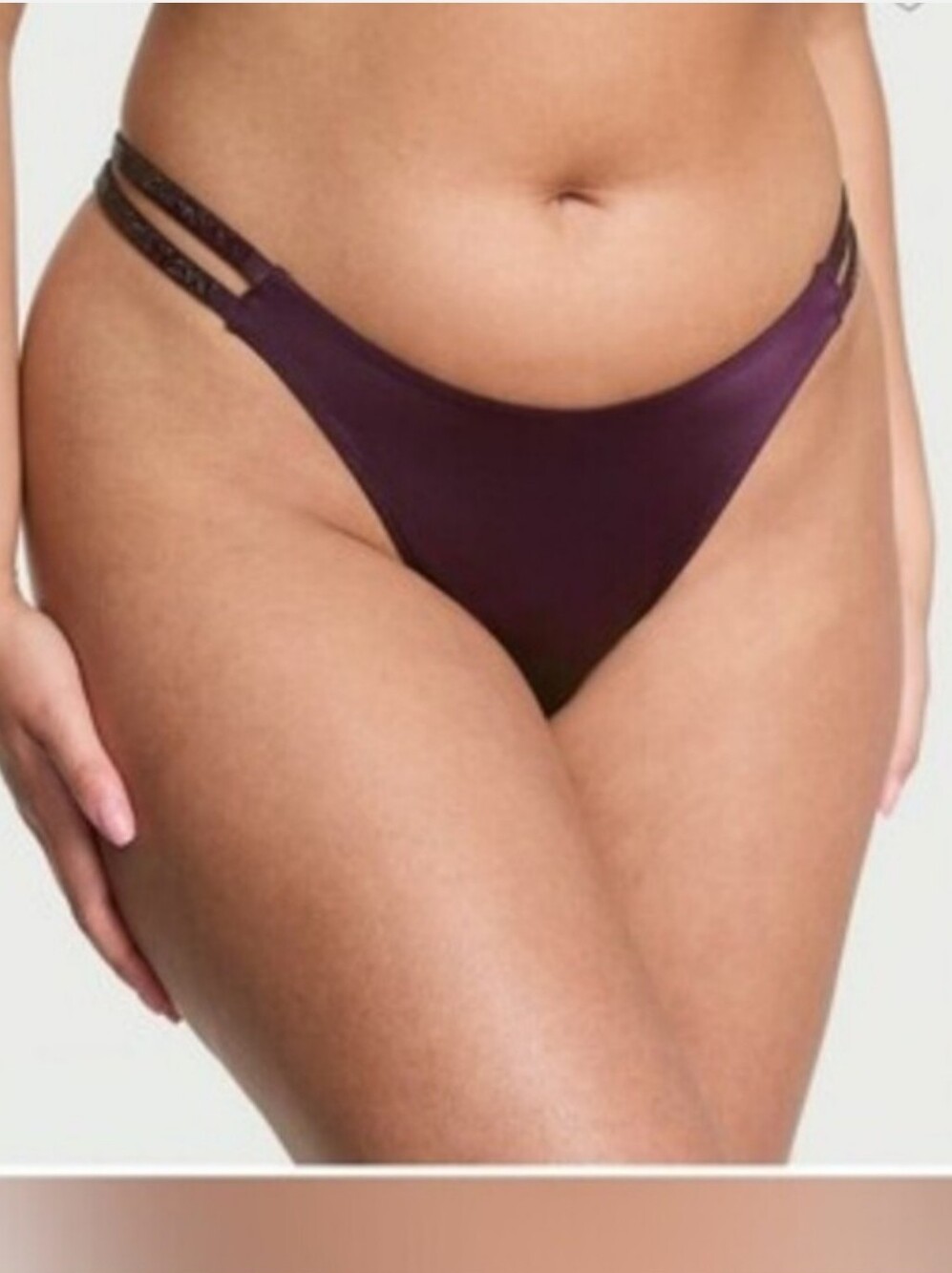 Victoria's secret very sexy double shine strap smooth thong panty WINTER WINE L